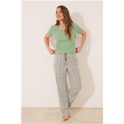 Pijama largo algodón canalé verde