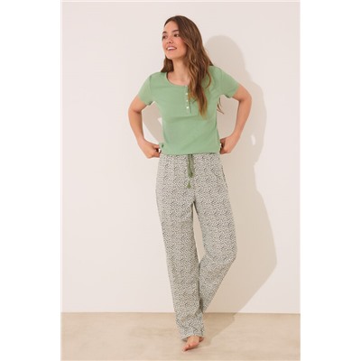 Pijama largo algodón canalé verde