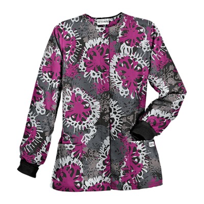 UA Splash of Flowers Black Print Scrub Jacket