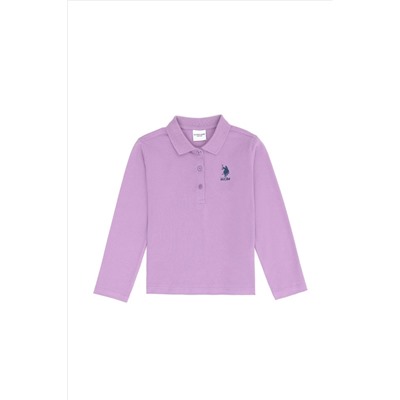 Kız Çocuk Lila Polo Yaka Basic Sweatshirt