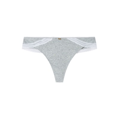 Tanga tira algodón canalé encaje gris
