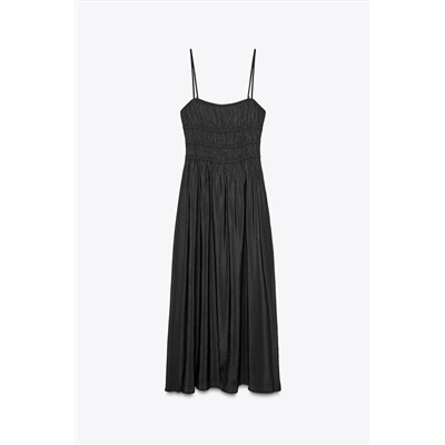 FLOWING MIDI DRESS WITH ELASTICATED DETAIL