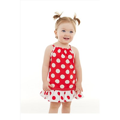 Denokids Kırmızı Puantiye Kız Bebek Poplin Pamuklu Yazlık Elbise CFF-23Y2-025