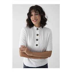 Ltb Kalın Fitilli Önden Düğmeli Top Beyaz T-shırt 013198016425021
