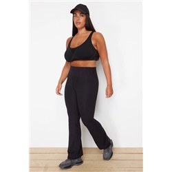 Siyah Fırçalı Soft Kumaş İspanyol Paça Yoga Örme Spor Tayt TBBSS24AY00004
