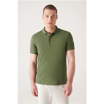 Avva Erkek Haki %100 Pamuk Nefes Alan Standart Fit Normal Kesim Polo Yaka T-shirt E001004
