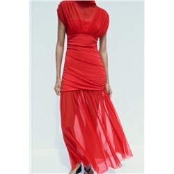 CONTRAST TULLE MIDI DRESS