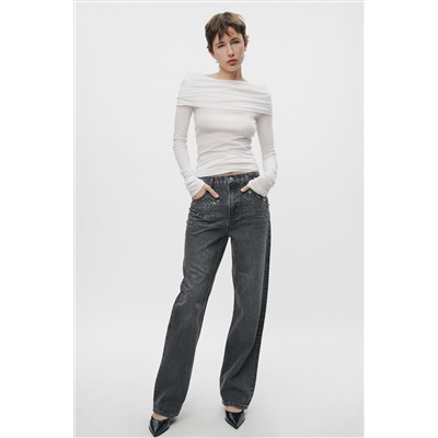 ZW COLLECTION STRAIGHT-LEG MID-RISE RHINESTONE JEANS