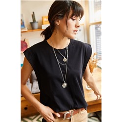 Olalook, Kadın Siyah Koltuk Altı Parçalı Yarasa T-shirt TSH-19000330