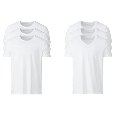 LIVERGY Herren T-Shirt, 3 Stück, körpernah geschnitten, weiß