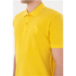 Erkek Slim Fit Polo Yaka Sarı Basic Tişört
