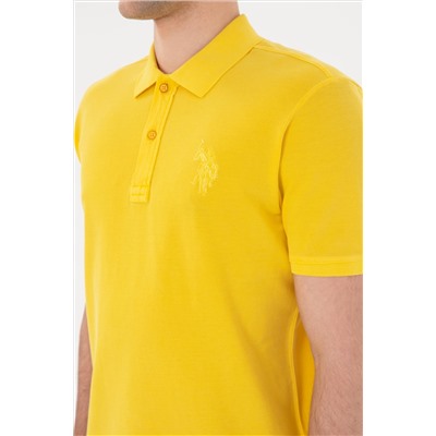 Erkek Slim Fit Polo Yaka Sarı Basic Tişört