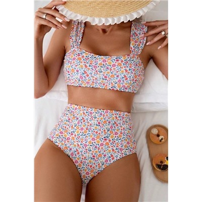 BELLA NOTTE, Minimalist Çiçek Desenli Kaplı Yüksek Bel Bikini Takımı