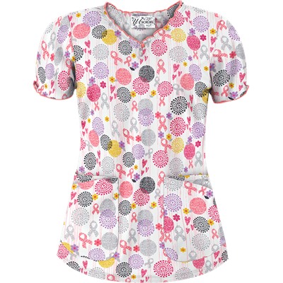 UA Support Blooms White Print Scrub Top