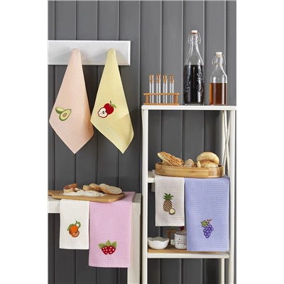 LENA 40x60 %100 Pamuk 6'lı Nakışlı Mutfak Havlusu Kurulama Bezi MH-MUTFAK