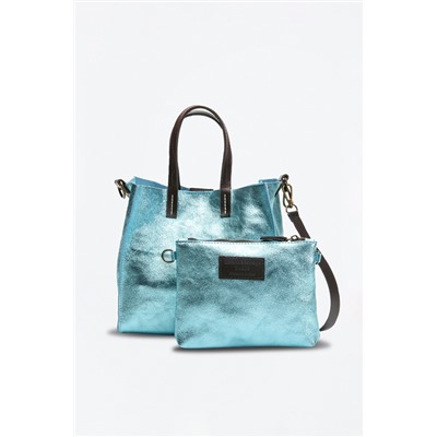Bolso y neceser de piel Coti Azul claro