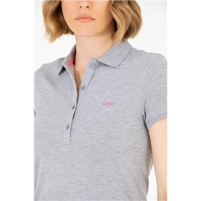 Kadın Gri Melanj Basic Polo Yaka Tişört