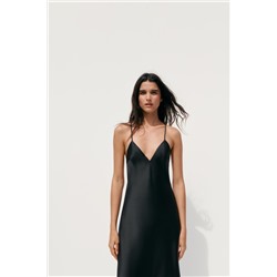 SATIN MIDI DRESS WITH STRAPS ON THE BACK