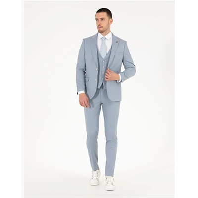 Açık Mavi Ex. Slim Fit Yelekli Takım Elbise