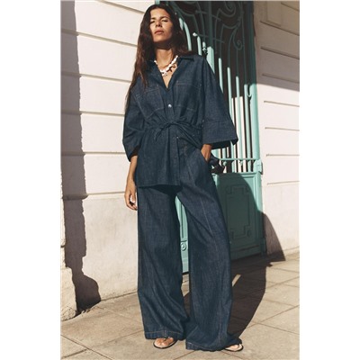 LINEN SHIRT WITH DRAWSTRING WAIST