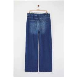 Koyu Mavi Yüksek Bel Geniş Paça Wide Leg Büyük Beden Jeans TBBAW26CJ00041