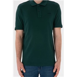 Erkek Regular Fit Polo Yaka Koyu Yeşil Basic Tişört