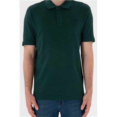 Erkek Regular Fit Polo Yaka Koyu Yeşil Basic Tişört