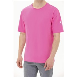 Erkek Pembe Oversize Bisiklet Yaka Tişört