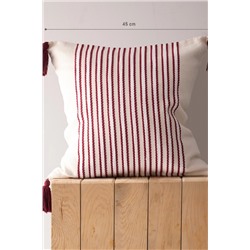Ronnet %100 Pamuk Kırlent Kılıfı - Bej/Kırmızı - 45x45 cm