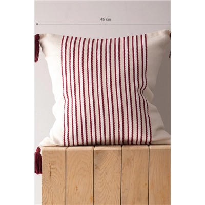 Ronnet %100 Pamuk Kırlent Kılıfı - Bej/Kırmızı - 45x45 cm