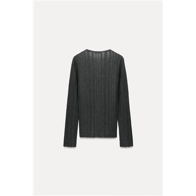 OPEN KNIT RIBBED T-SHIRT
