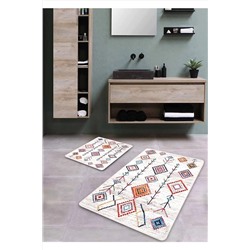Pilloveland Kaymaz Taban Yıkanabilir 2’li Banyo Paspası - Ethnical Desenli 60*100 Cm - 50*60 Cm BM0191
