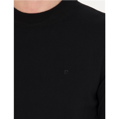 Siyah Slim Fit Çeyrek Yaka Basic Triko Kazak
