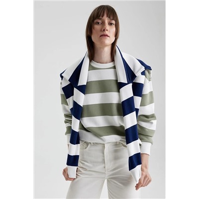 Defacto Relax Fit Bisiklet Yaka Çizgili Sweatshirt A1883AX23SP