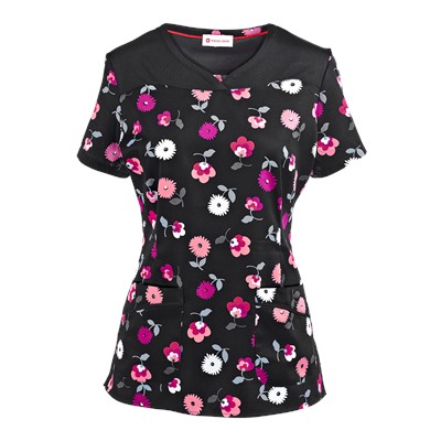 White Cross Scrubs Strike A Posie Print Top