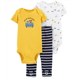 Carter's Baby Boys 3-Pc. Cotton Cars Bodysuits & Striped Pants Set