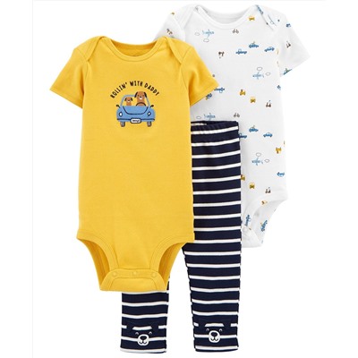 Carter's Baby Boys 3-Pc. Cotton Cars Bodysuits & Striped Pants Set
