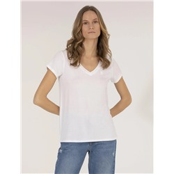 Beyaz Comfort Fit V Yaka Basic Tişört