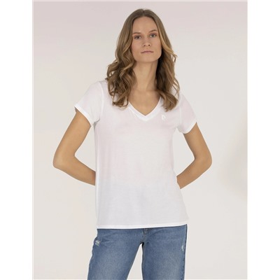 Beyaz Comfort Fit V Yaka Basic Tişört