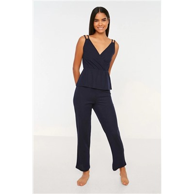 TRENDYOLMİLLA Lacivert Kaşkorse Atlet-Pantolon Örme Pijama Takımı THMSS21PT0125