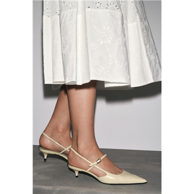 LEATHER KITTEN HEEL SLINGBACK SHOES