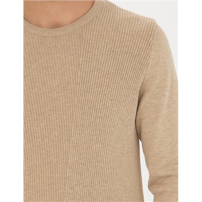 Bej Slim Fit Bisiklet Yaka Triko Kazak