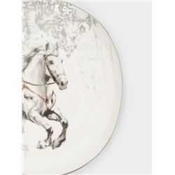 Тарелка закусочная, 21 см, фарфор N, белая, с серебристым кантом, Конь, White horse
