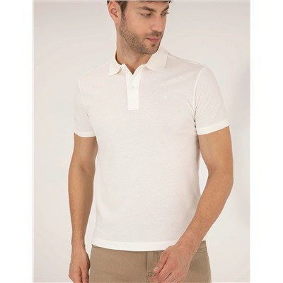 Beyaz Slim Fit Polo Yaka Basic Tişört