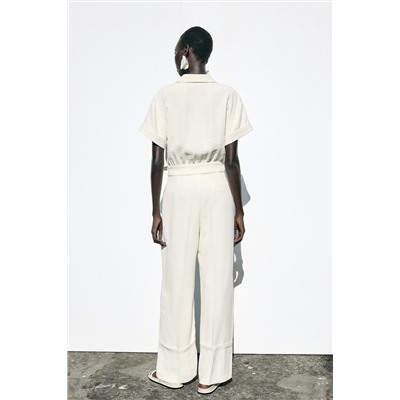 CREPE BUCKLE WAIST JUMPSUIT