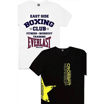 Rock & Roll Crossfit Yıldız Siyah, Boks Kulübü Beyaz Erkek Tişört 2'li Eko Paket 1M1BM8043AX