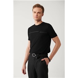 Avva Erkek Siyah Bisiklet Yaka Baskılı Standart Fit Normal Kesim T-shirt B001030