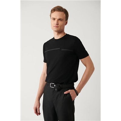 Avva Erkek Siyah Bisiklet Yaka Baskılı Standart Fit Normal Kesim T-shirt B001030