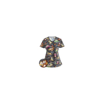 Cherokee Tooniforms Scrubs All Tied Up Print Top