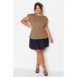 Camel Bisiklet Yaka Basic %100 Pamuk Örme Büyük Beden Bluz TBBSS23AF00053